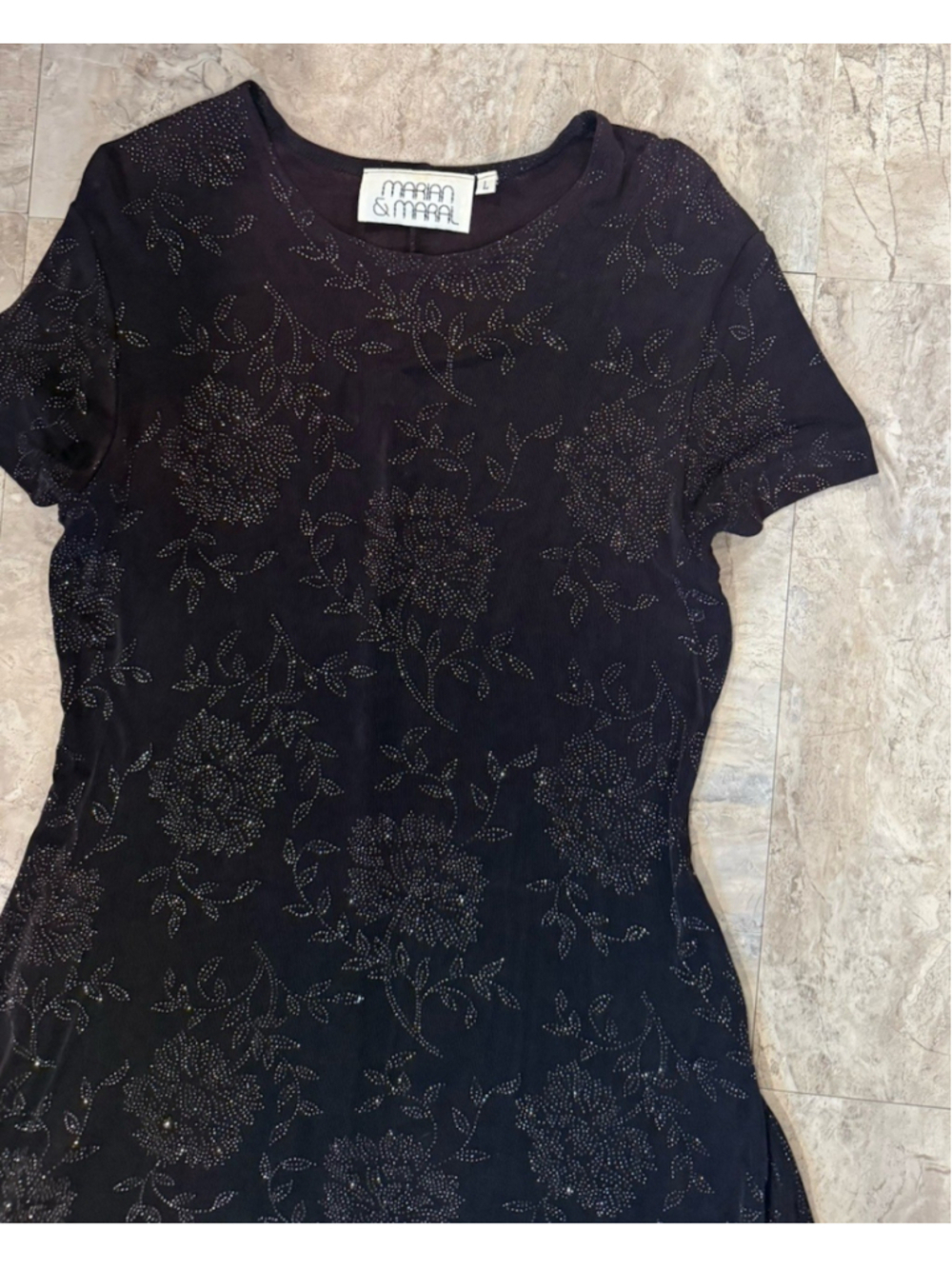 Vintage 90s Marian And Maral Sparkly Floral Mini Dress Size L Dark Whimsy